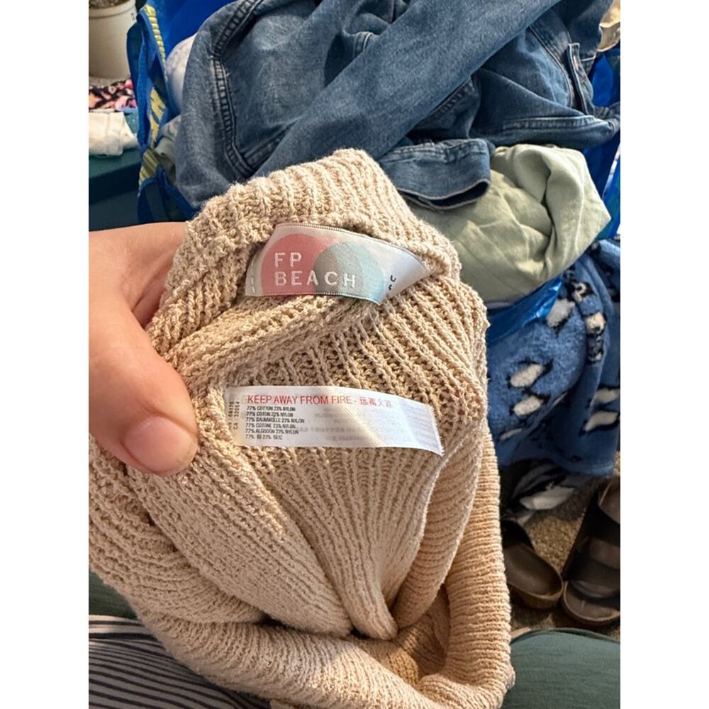 FREE PEOPLE FP BEACH chunky knit oversized comfy minimalist matching beach set L - Picture 3 of 7